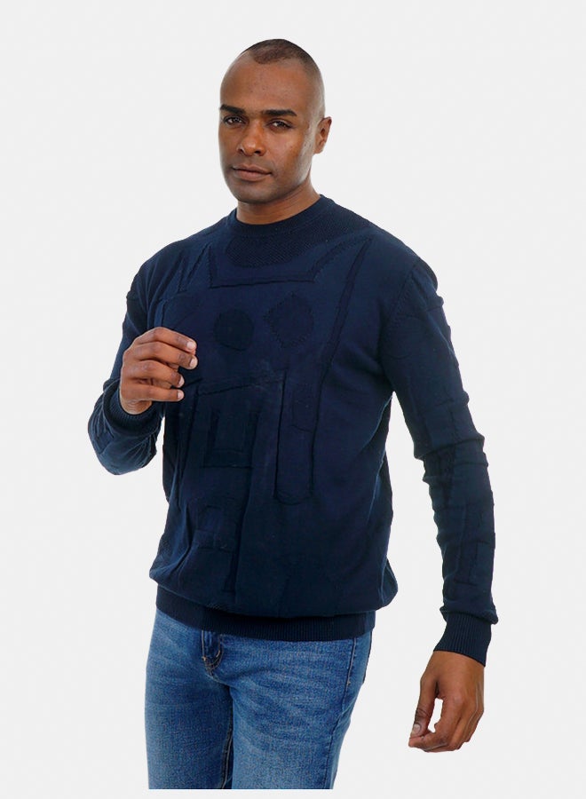 FIRE WOOD FireWood Textured Knit Sweater Crew Neck Long Sleeve For Men - Dark Blue - Image 2